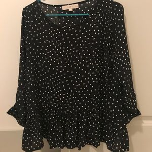 Black Polka-Dot Peplum Top